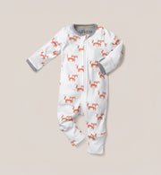 This Kit & Kin fox print baby all-in-one is made from GOTS-certified organic cotton, perfect for keeping newborns comfortable and cosy.