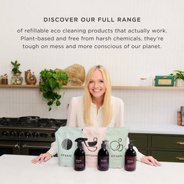 Kit & Kin eco-friendly cleaning product range with Emma Bunton, plant-based non-toxic cleaners for family homes