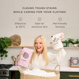 Kit & Kin eco laundry detergent that removes tough stains while being gentle on clothes and safe for sensitive skin and little ones