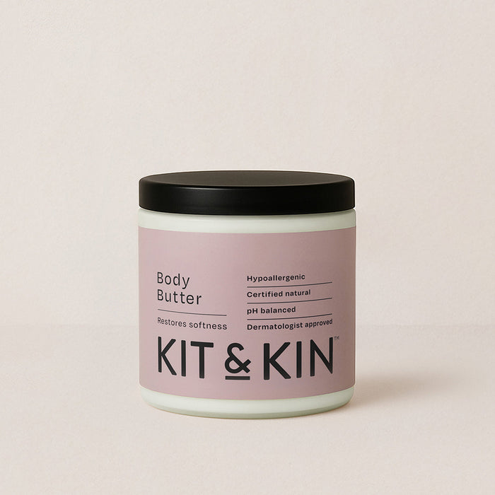 Close-up of Kit & Kin natural body butter for new and pregnant mums, luxurious non-toxic hypoallergenic skincare for dry and sensitive skin