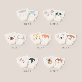 Kit & Kin newborn nappies to toddler from size 1-7 with 2 cute animal prints per size